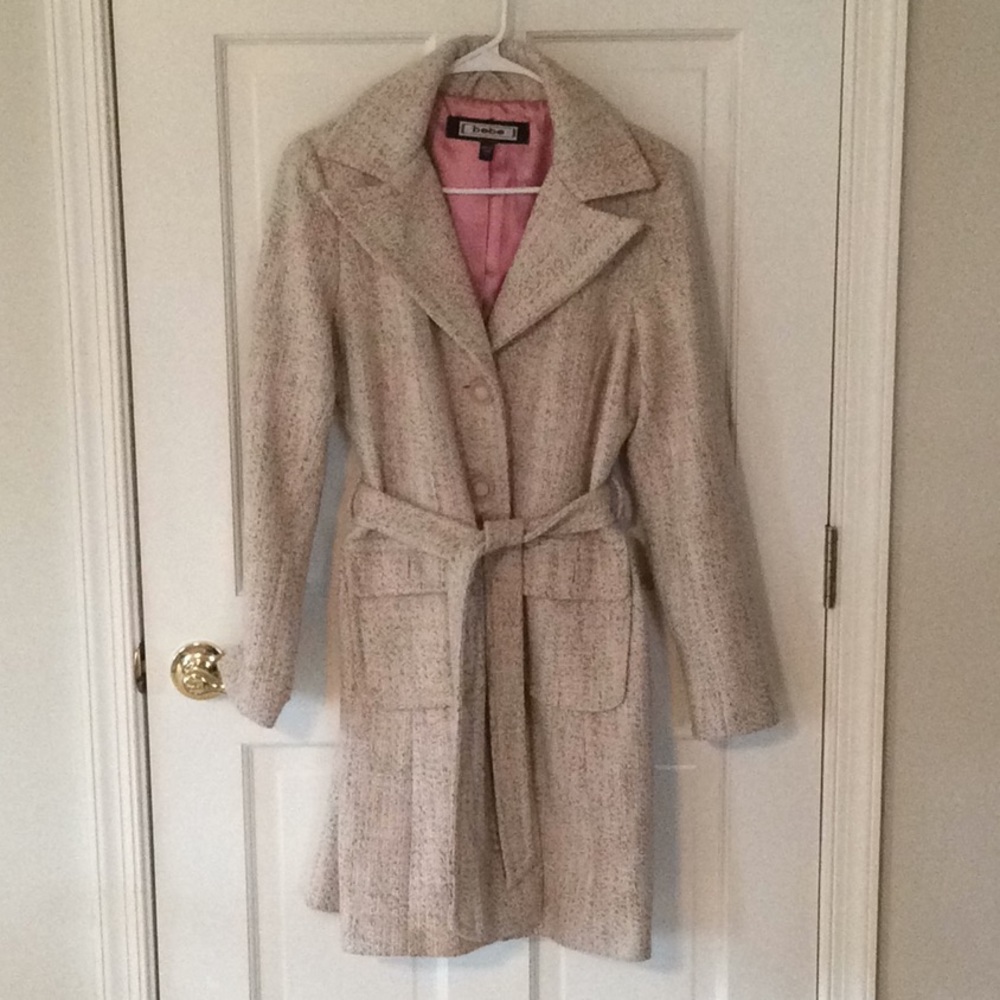 BeBe knee length lined tweed coat.